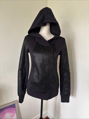 Black Hooded Moto-Style Jacket